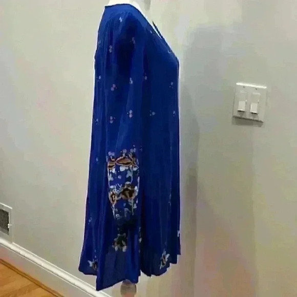 Free People Oxford Embroidered Mini Swing Dress Size Medium Cobalt Blue Indie - Picture 8 of 14